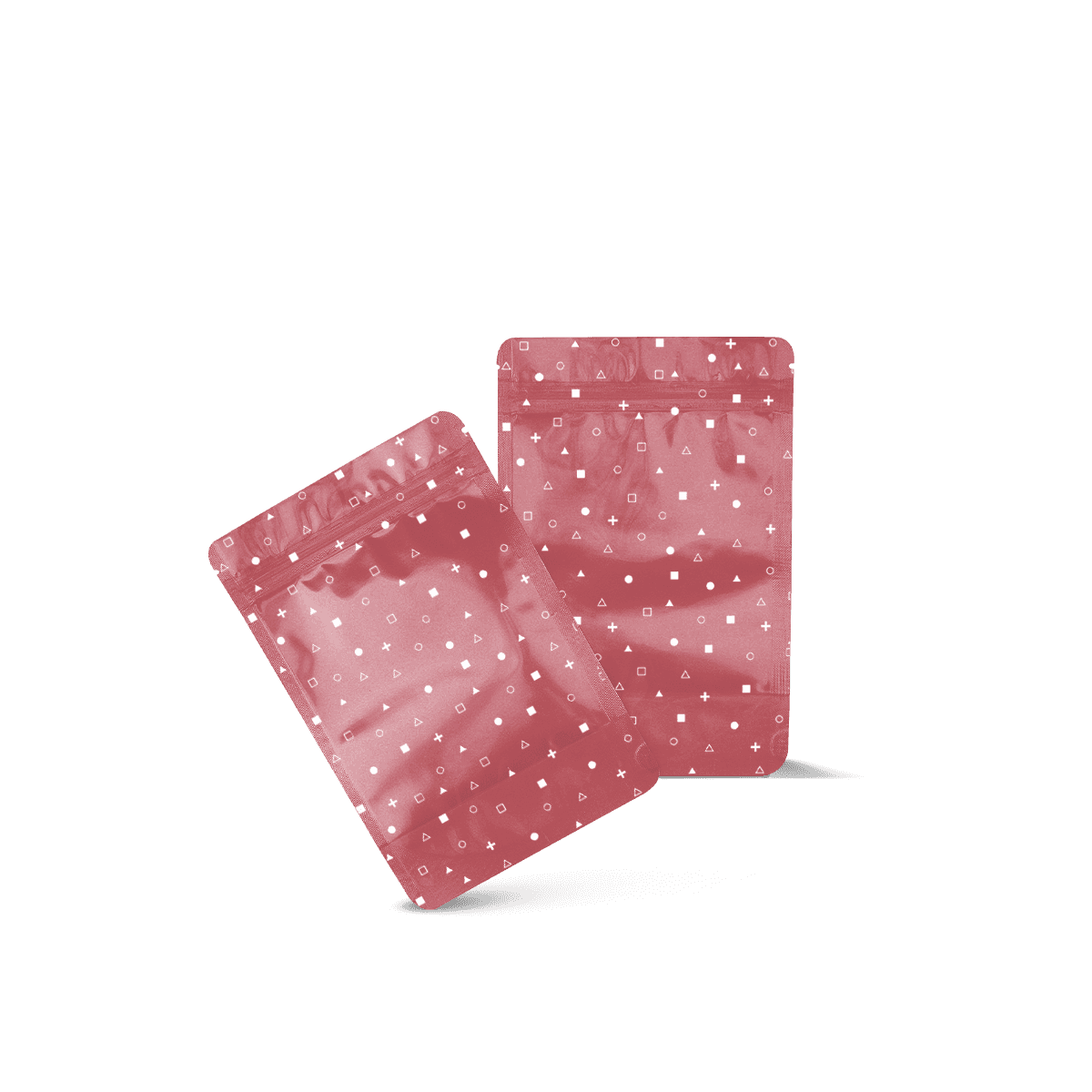 Custom flat pouches with full-colour print, slim sealed edges and compact shapes for samples, snacks and small products.