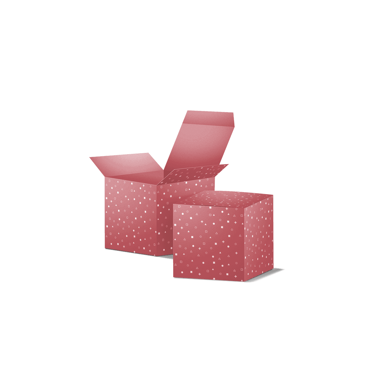 Custom printed cube box with equal-sided panels, clean folds and compact branded product presentation