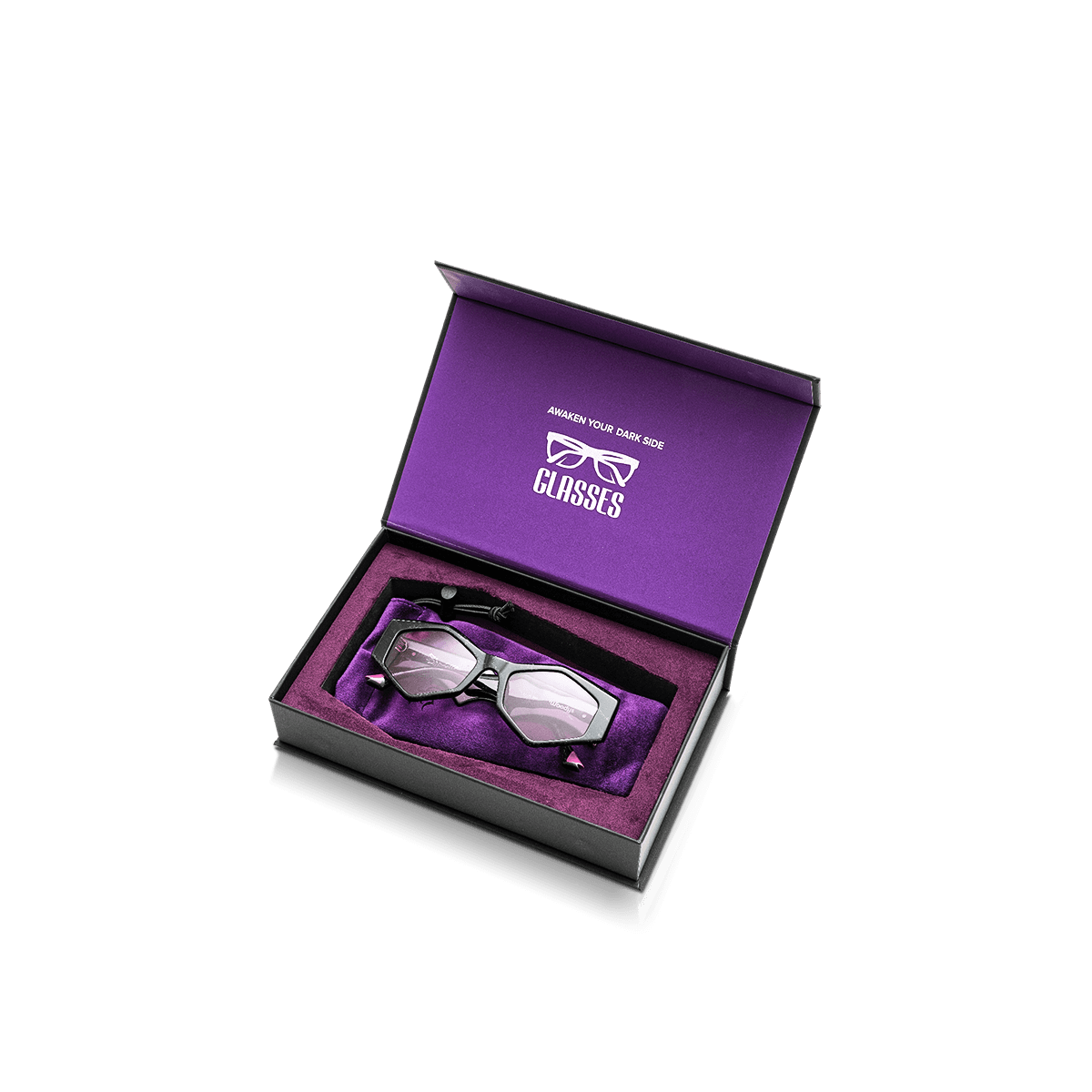 Custom sunglasses boxes with rigid protective shells and fitted inserts securing eyewear for retail display and gifting.