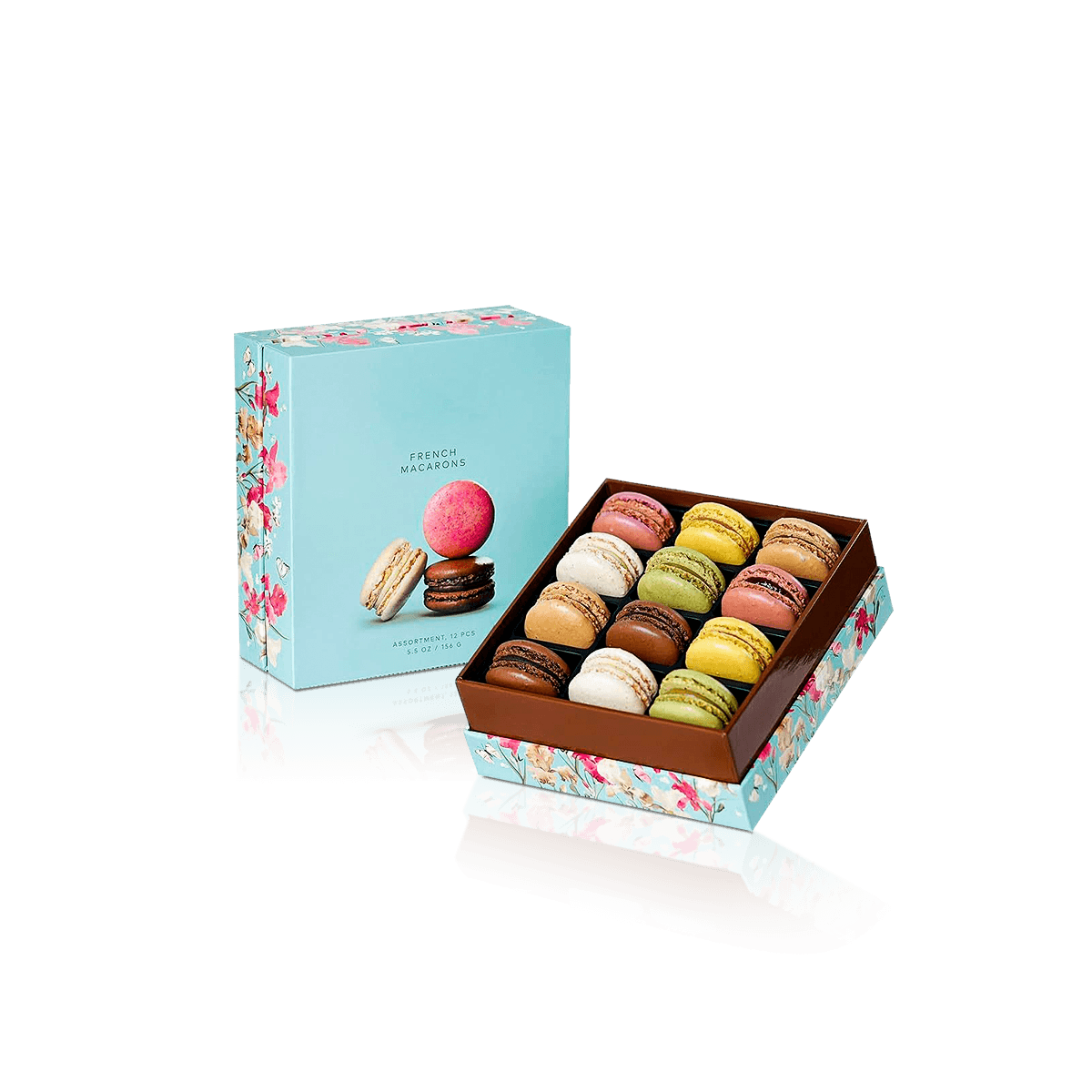 Custom macaron boxes with fitted trays and a clear lid to protect delicate shells and present colourful gift assortments