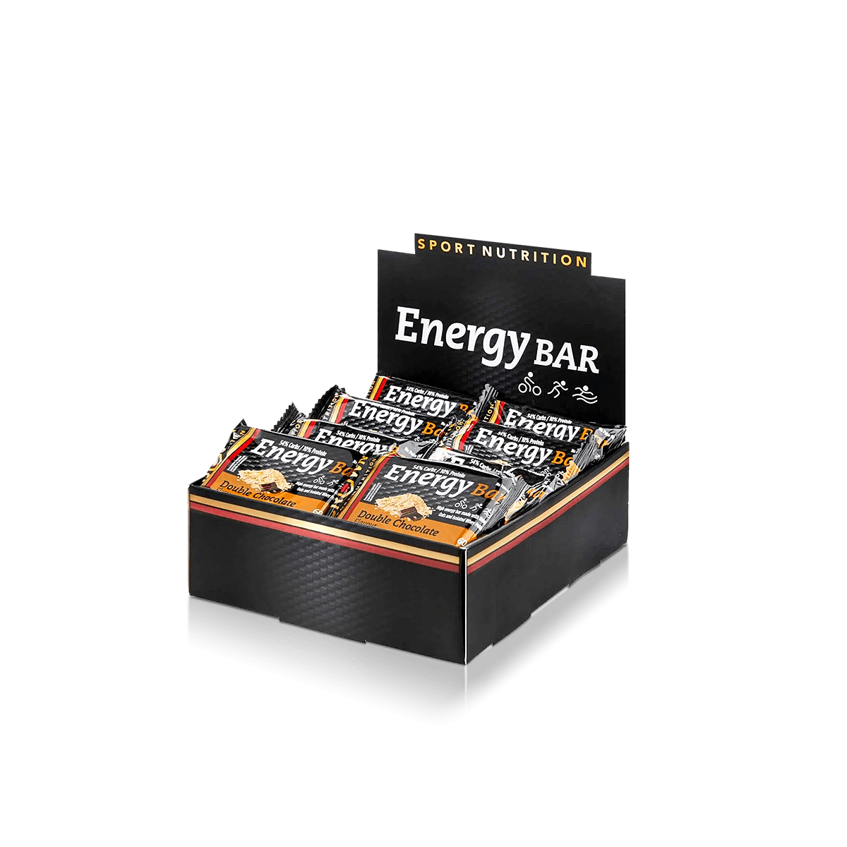 Custom nutrition bar boxes arranged as printed multipack cartons and retail display packaging for individually wrapped bars.