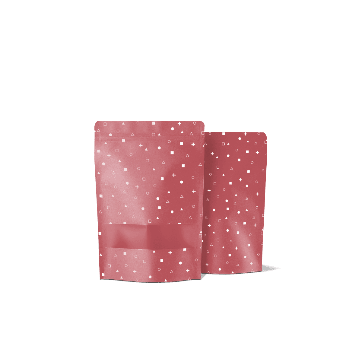 Custom stand up pouches with resealable zips, printed panels and stable gusseted bases for retail display.