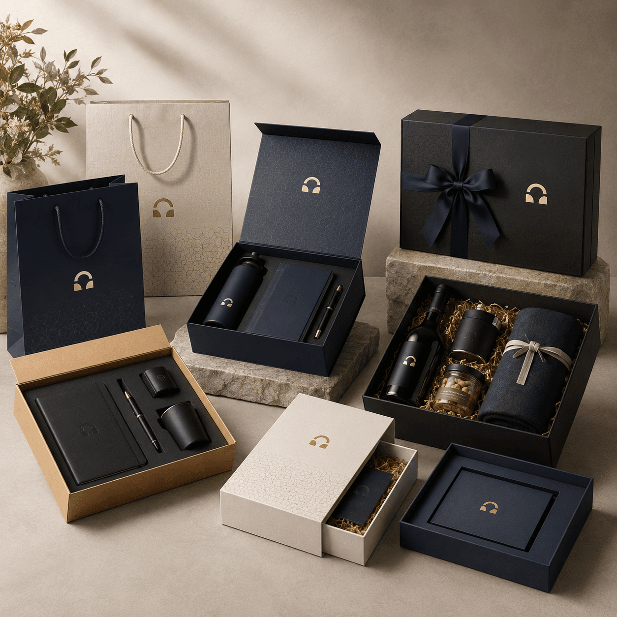 Custom event and corporate packaging with branded gift boxes, inserts and presentation packs for business occasions.
