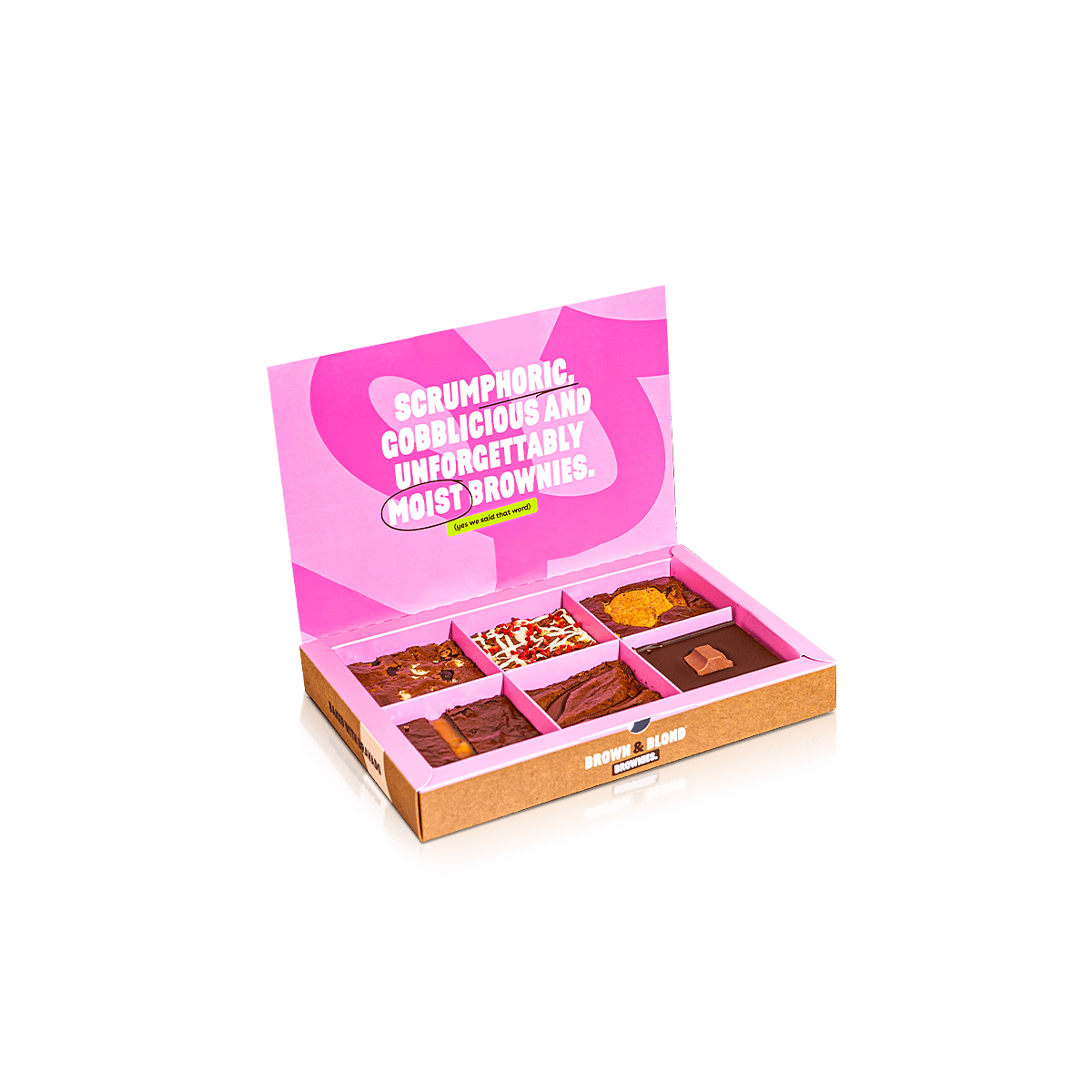 Custom brownie boxes with grease-resistant lining, fitted portions and a window for tidy retail or gift presentation
