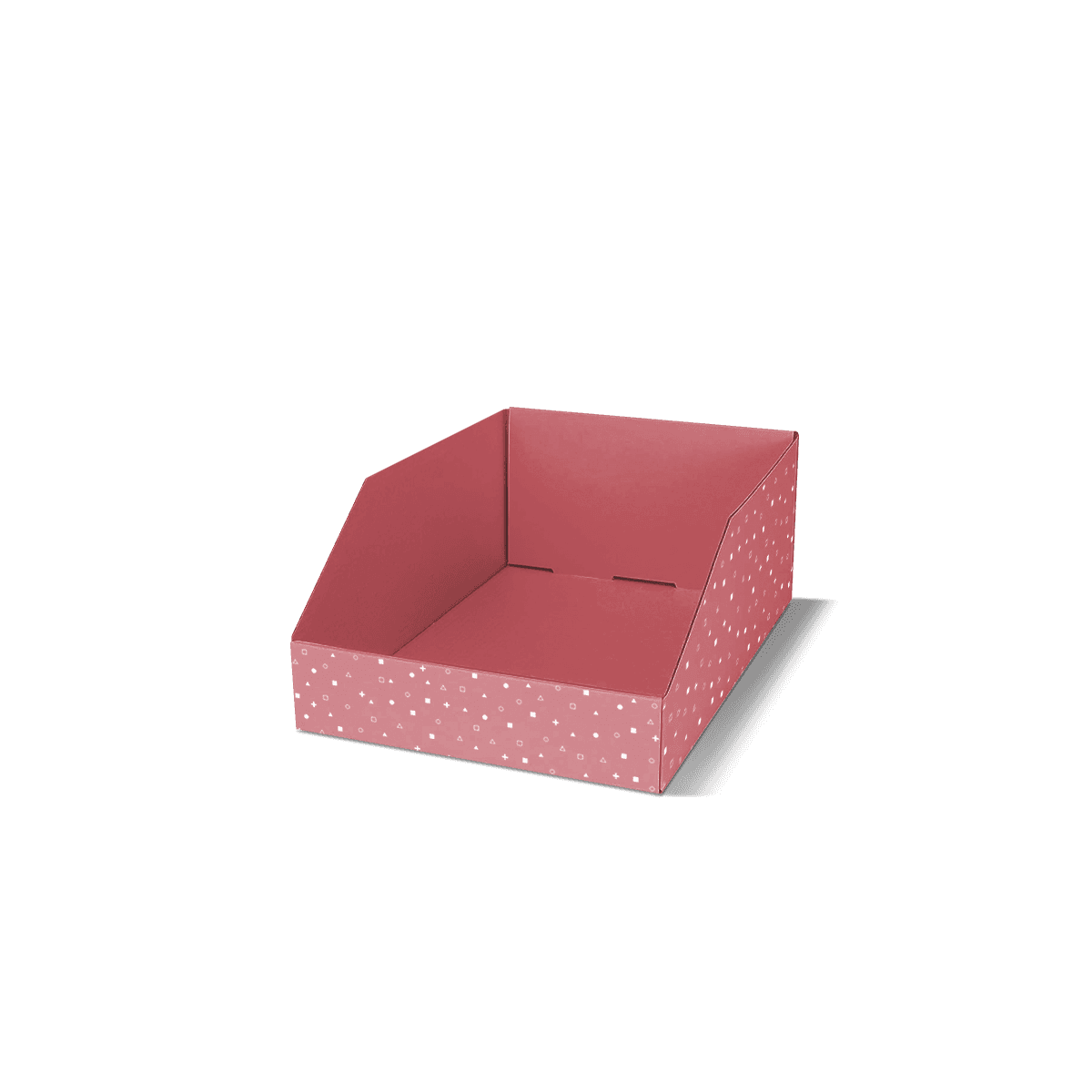 Custom shelf ready display box with a tear-away front for fast restocking and organised product access.