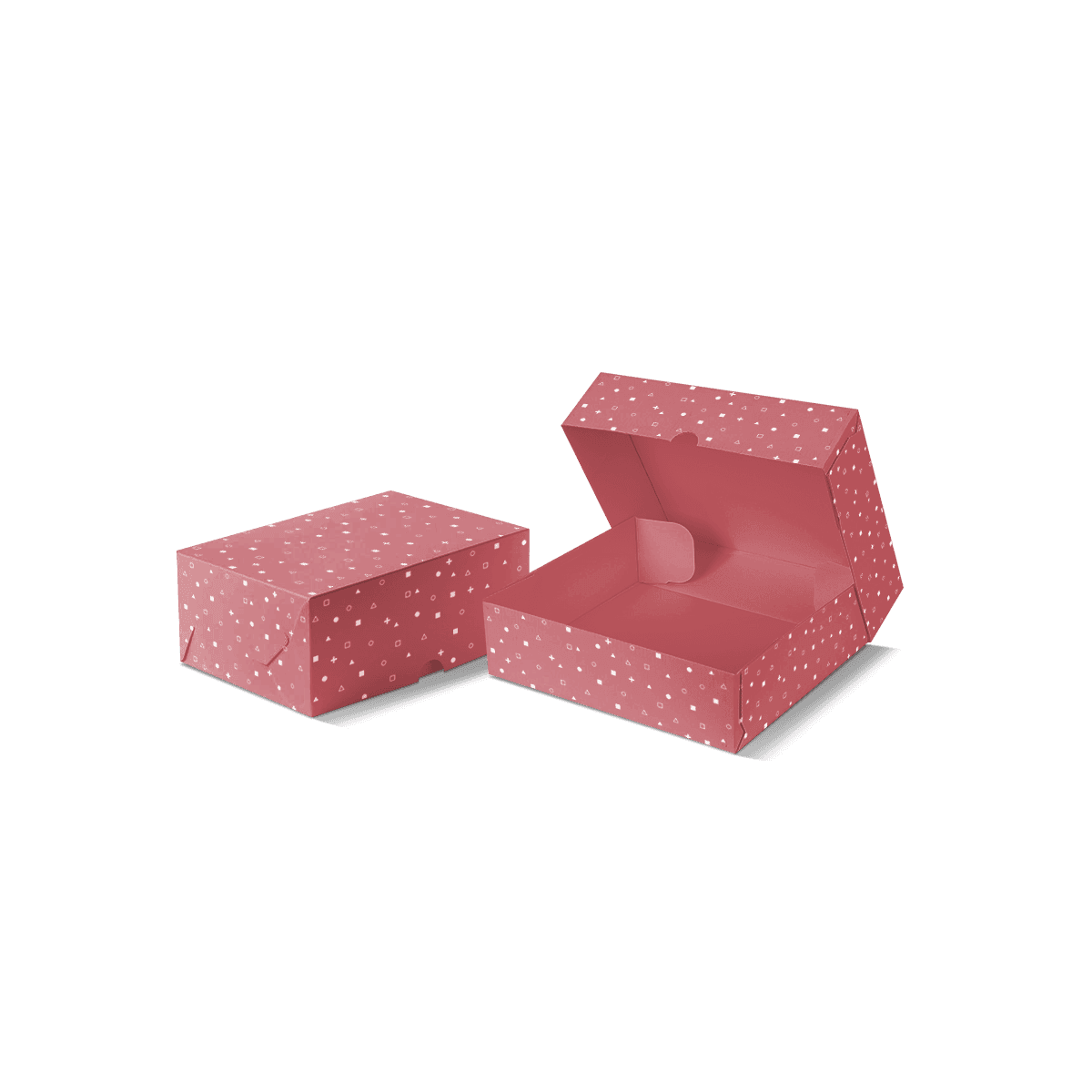 Custom four corner carton box with reinforced folded corners, shallow tray form and printed product display