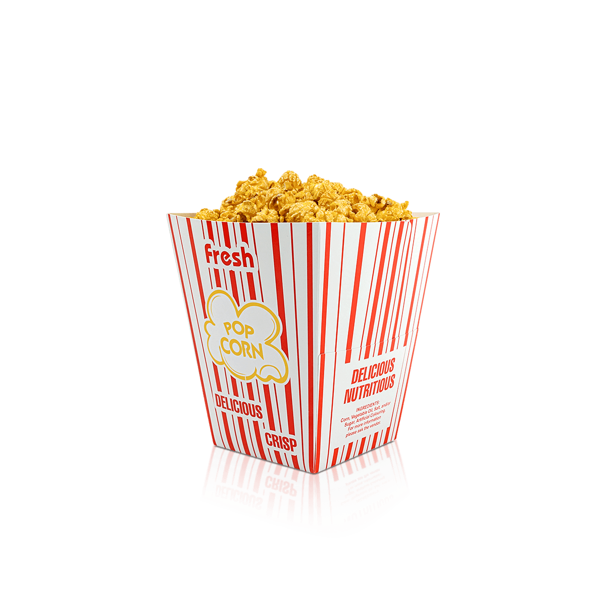 Custom popcorn boxes with open tops and branded panels for clean snack serving at cinemas, events and cafes