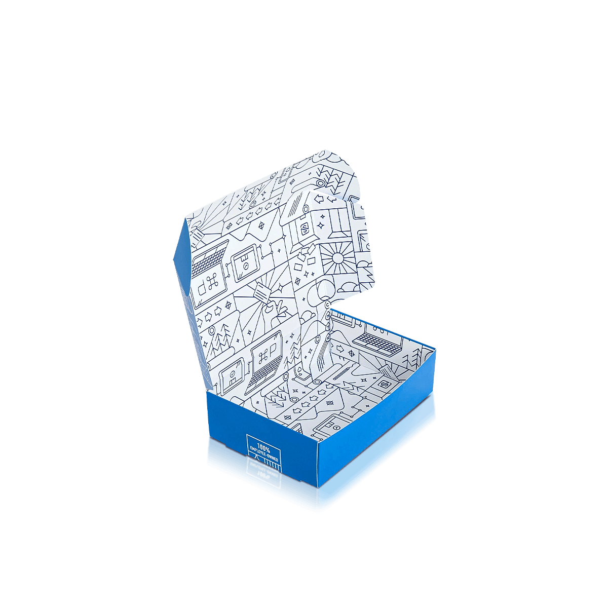 Custom subscription boxes with printed mailer construction and fitted inserts for recurring product deliveries.